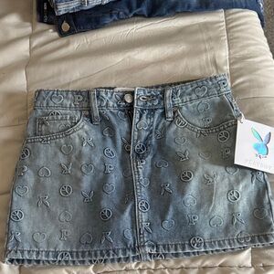 PLAYBOY Light Blue Patterned Denim Skirt